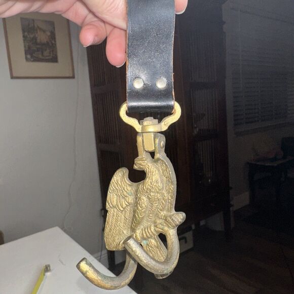 WW1 Imperial German Belt Eagle Drum Hanger Holder Brass With Iron Hooks Leather - Picture 7 of 9